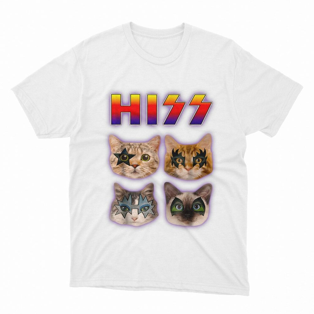 Hiss Funny Cats Kittens Rock Rockin White T-Shirt